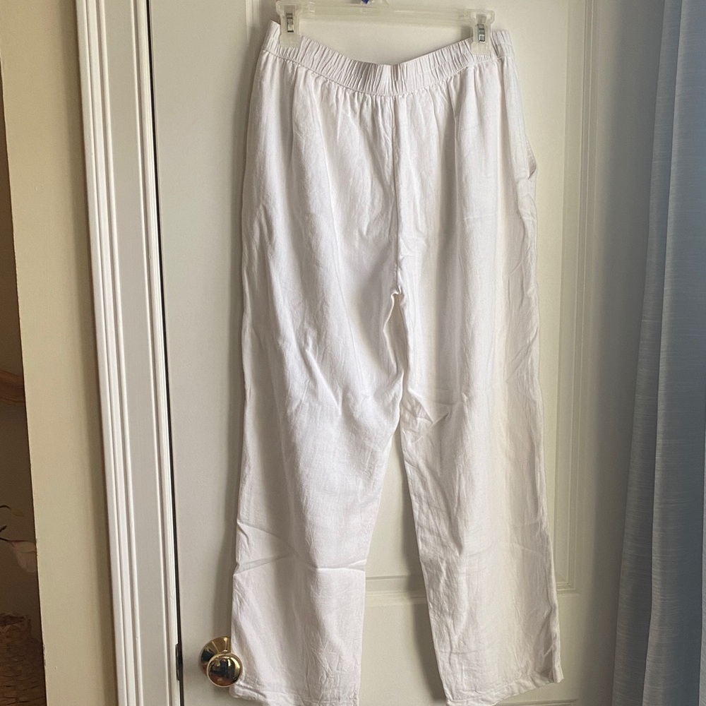 Abercrombie & Fitch White Elastic Waist Linen Pants - Picture 4 of 4